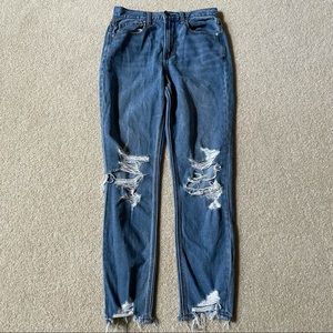American Eagle Outfitters Mom Jean High Rise Distressed Chewed Hem Medium Wash-2